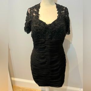 Jovani Black Beaded lace Womens Size 14 Cocktail Short Cap Sleeve Dress